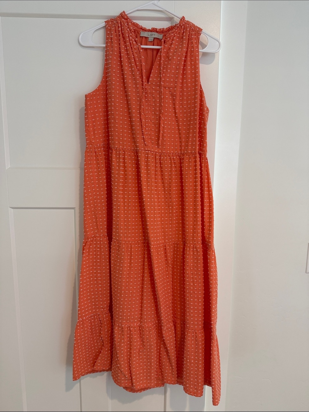 LOFT Sleeveless Orange Swiss Dot Midi Dress